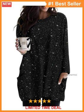 Plus Size Long Sleeve Tunic Top Crew Neck Front Pockets Casual